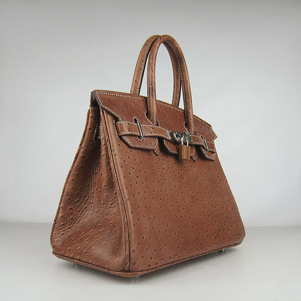 Replica Hermes Birkin 30CM Ostrich Veins Handbag Light Coffee 6088 On Sale